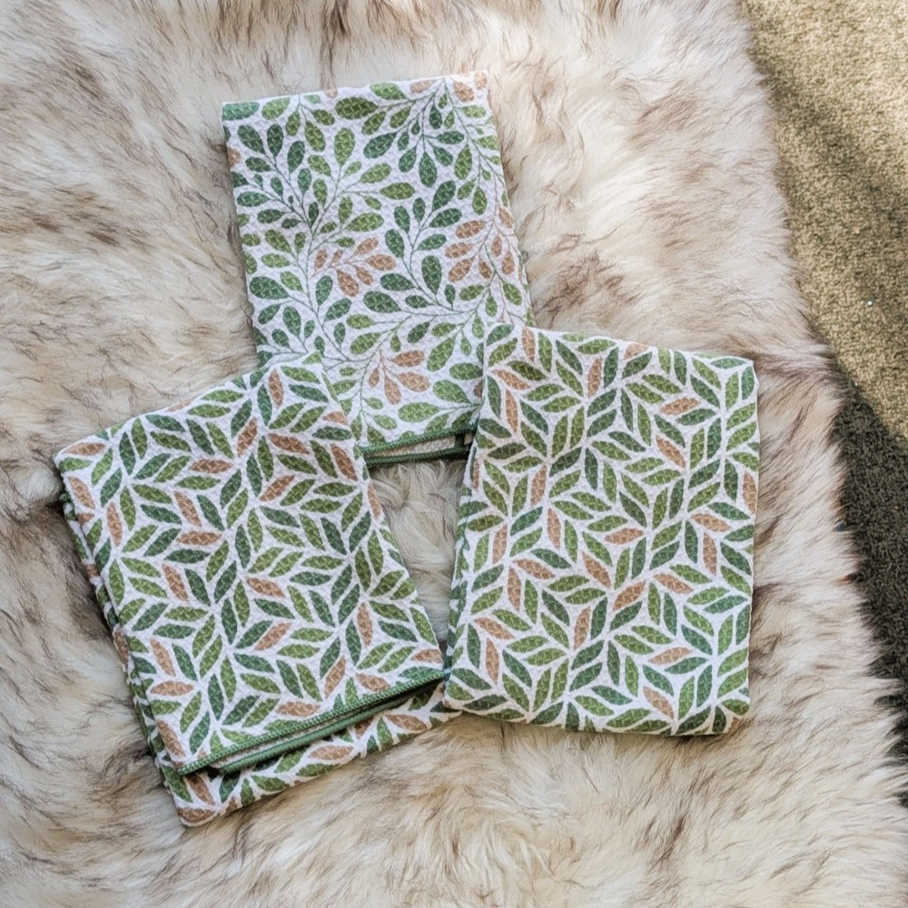 Town & Country Living Microfiber Kitchen Dish Towel Set 3 Botanical Print